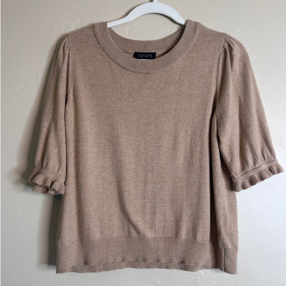 1. State Camel Short Sleeve Ruffle Sleeve Sweater Medium